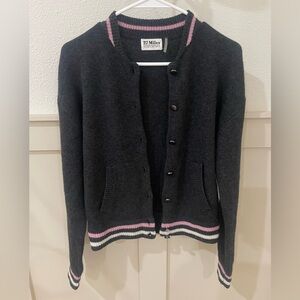 27 Miles Wool Cashmere Grey Cardigan Sweater with Pink Stripes Size XS